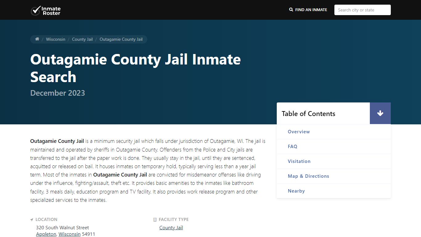 Inmate Search | Outagamie County Jail - Appleton, WI